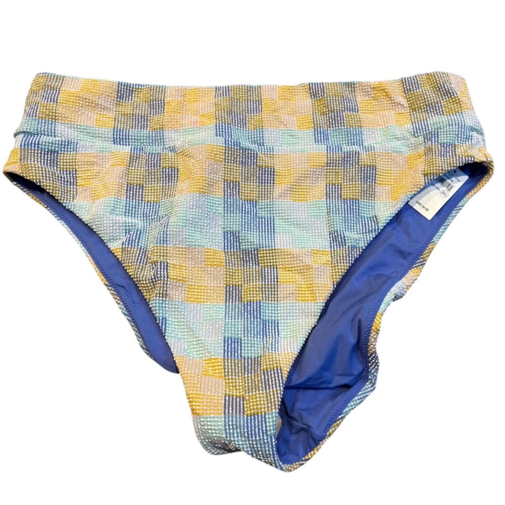 NWT AERIE Aerie Waffle Cheeky Bikini Bottom Yellow Blue Size XXL
